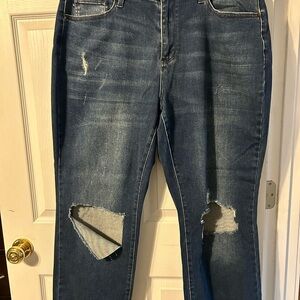 Judy Blue Women's Distressed Boyfriend Jeans - Dark Blue